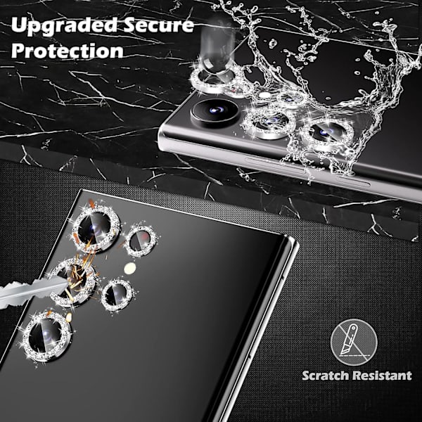 Kameralinsebeskytter til Samsung Galaxy S24 Plus, Skinnende HD Hærdet Glas Aluminiumlegeringsring, Bagskærmskamera Dækfilm Sliver
