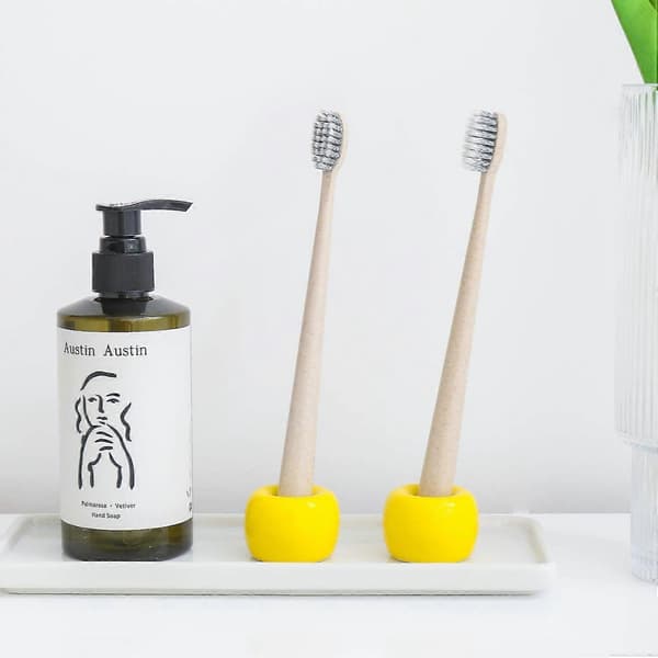 Keramisk Mini Tannbørsteholder for Baderom 2 stk yellow
