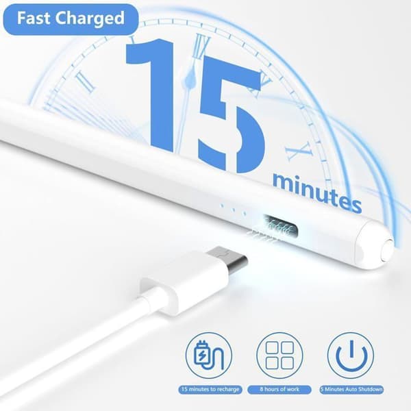 Styluspenn med trådløs lading, kompatibel med iPad Pro/iPad/iPad Mini, håndflateavvisningsfunksjon, hvit