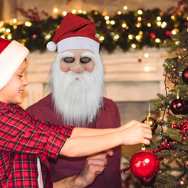 Jultomte Latexmask med skägg och hatt | Realistisk Latex Jultomte Helmask | Nyhet Rolig Simulering Jultomte för Rollspel C
