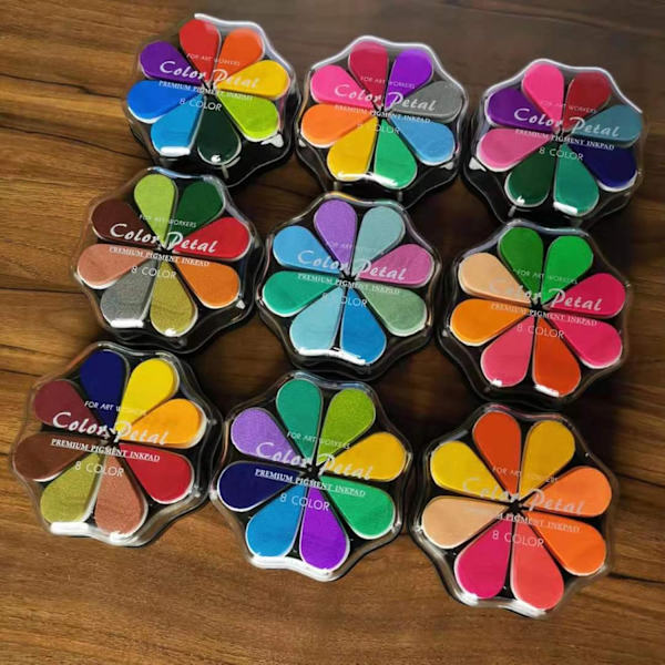 8 farger kronblad blekkpute for gummistempler, vaskbar regnbue blekkpute, fargede håndverk blekkputer for stempling, kortlaging, utklippsbok for papir tre stoff 1026