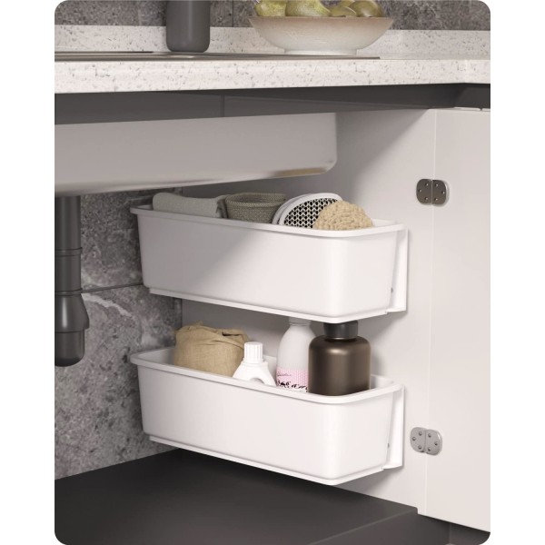 2 stk skydekurve skabsarrangør til køkken badeværelse, udtræksskuffer under arrangører Vægmonterede glidende opbevaringskurve (hvid)