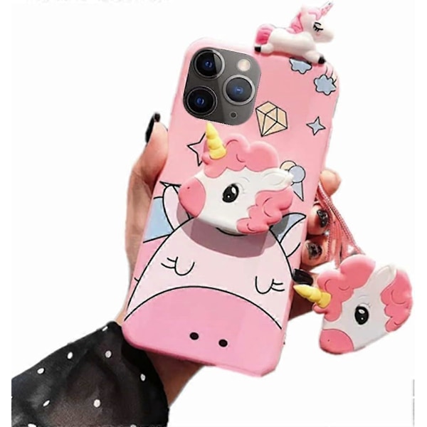 Enhörningsfodral för iPhone 11 Pro 5.8, 3D Cartoon Design Söt Elastiskt Stativ Skyddande Fodral, iPhone 11 Pro Fodral (Enhörning)