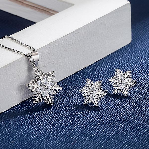Sterling Sølv Diamant \"Snefnug Flake\" Vedhæng Halskæde Ørepynt Dekoration