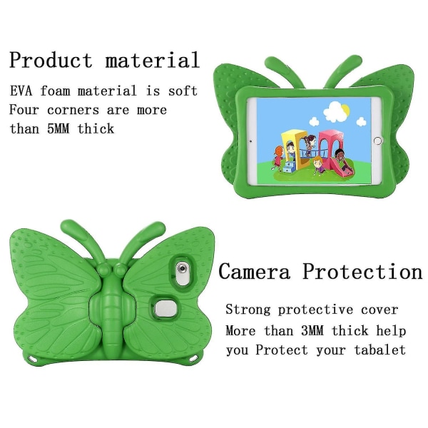 Butterfly Samsung Galaxy Tab A7 Lite 8.7 T220/t225 2021 Etui, Børnevenligt, Eva Blødt Skum Materiale, Tykke Fire Hjørner, Kamera Beskyttelse, Stødsikkert Green