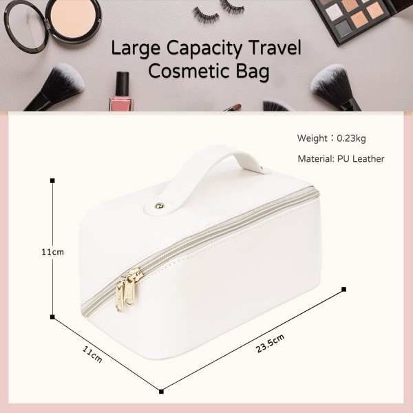 Kosmetisk taske rejsetaske, stor kapacitet højkvalitets hudpleje makeup taske og toilettaske med håndtag, Dame vandtæt toilettaske (hvid)