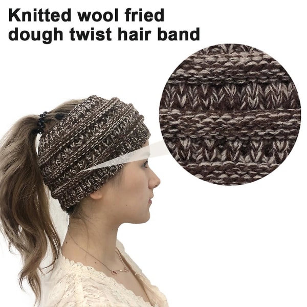 Mjuk Stretch Kabelstickad Messy Bun Hästsvans Beanie Vinterhatt För Kvinnor