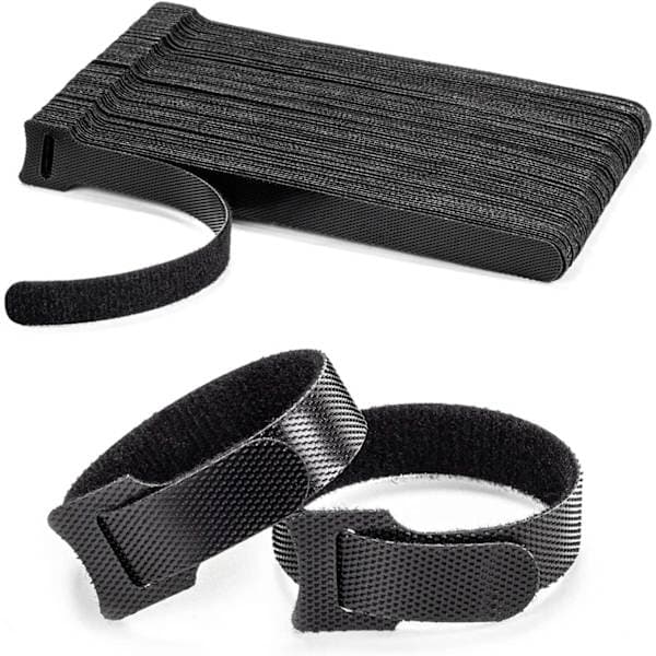 Kabelbindere, velcro, genanvendelige kabelbindere velcro 50-pak sort