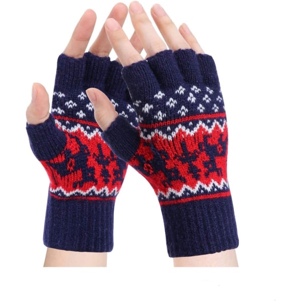 Sormettomat hanskat - Talvi thermal Lämpimät pehmeät neulotut lapaset kylmän sään tuulenpitävä ulkourheilu ajo, hiihto, juoksu Lahja perheelle (laivasto)