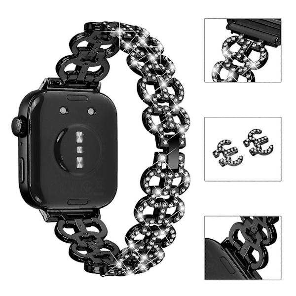 Metallinen ranneke Huawei Watch Fit 3 -kelloon, kurpitsanmuotoinen strassikoristeltu vaihtoranneke Black