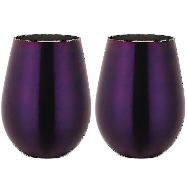 2 kpl Viinilasi Ruostumattomasta Teräksestä, Jalaton, Matkakäyttöön Purple