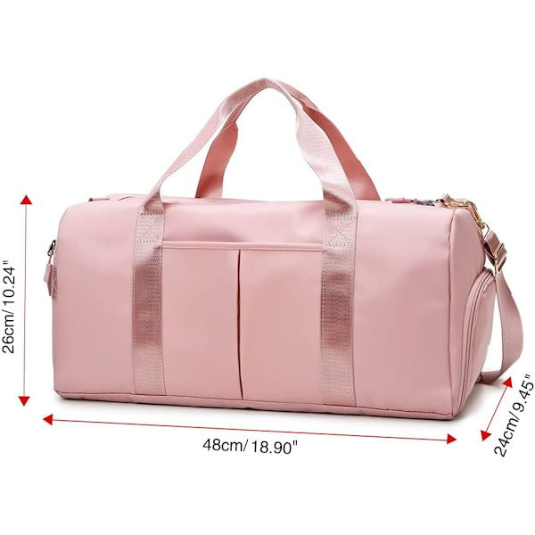 Sports Gym Bag med våd lomme og skorum, vandtæt tør våd adskilt Gym Bags, rejseholdall Duffel taske til mænd og kvinder (Pink)