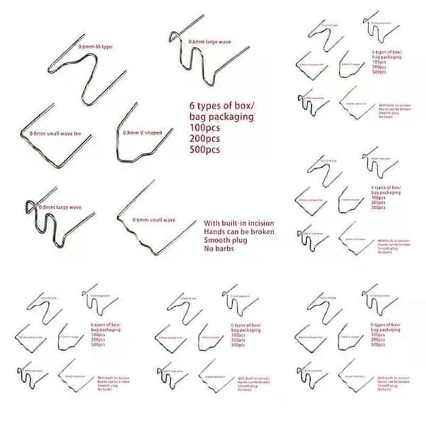 Varma plastsvetsklamrar, korrugerade klamrar, värmepistol, 600-delars set