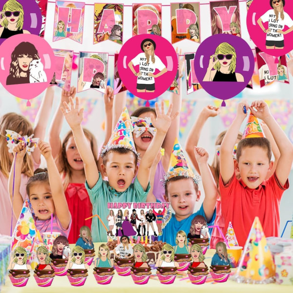 Födelsedagsfest- set, födelsedagsdekorationer för barn, 44 st Födelsedagsfest- set, tårtor och ballonger
