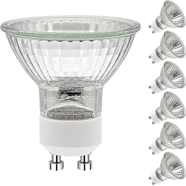 GU10 50W Glödlampor, GU10 Halogenlampor, AC 220V 50W Spotlightlampa, GU10 Halogenlampor 2-stift 35° Strålvinkel 2700K, 6-pack