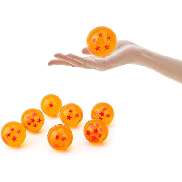 Set med 7 samlarobjekt Dragon Ball i akryl 1 till 7 stjärnor i låda Samlare Diameter 4,3 cm