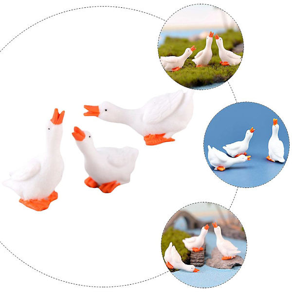 3 stk. Ducktales legetøj harpiks gås statue hvid gås miniature dukkehus miniature harpiks dyr miniature ornament