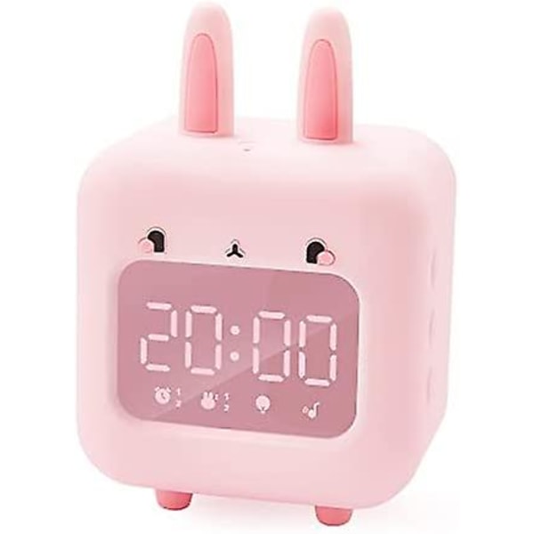 Sødt kaninvækkeur, Sweet Rabbit Wake Up Light til børn, vækkeur, natlys til pigeværelse, søvntrænerur, fødselsdagsgave (pink)