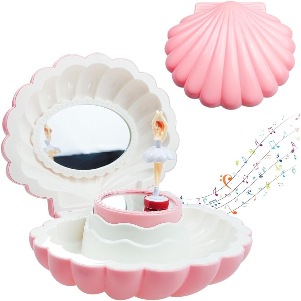 Ballerina-musiikkirasia peilillä, Shell-musiikkirasia, jossa on melodia-syntymäpäivälahjoja tytöille, musikaalinen korurasia tytöille
