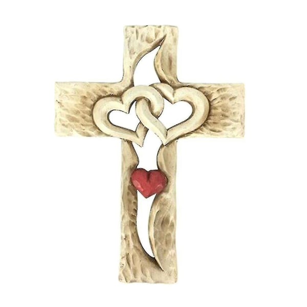 Jesus Religious Orthodox Prayer Carved Wooden Cross Intertwined Hearts Wall Decoration