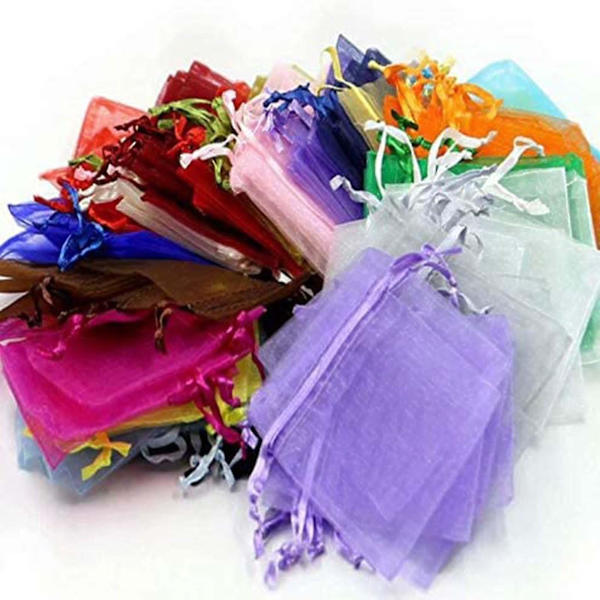 100 stk. Organza gaveposer med bånd til smykker 7x9cm