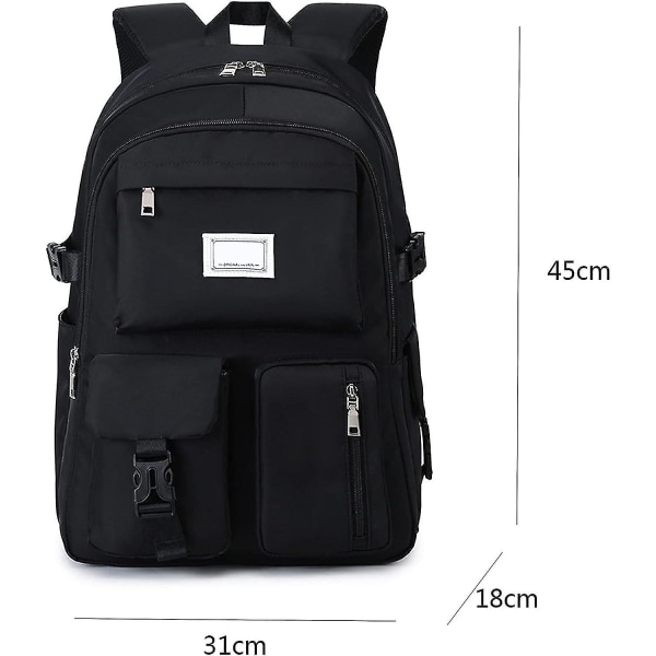 Pigerygsæk skoletasker, rygsæk med stor kapacitet Secondary Middle High School, Multi-pocket rygsæk vandtætte skolerygsække Black