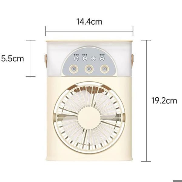 Liten multifunksjonell bærbar tåkefan (3-hulls design, direkte strøm, 3 vindhastigheter, beige)