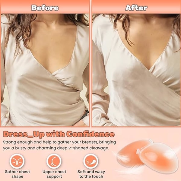 Kvinners usynlige stroppeløse bh-er, gjenbrukbar stick-on bh hudvennlig klebrig push-up bh klebende bh for fest, bar, bryllup, strand（D)