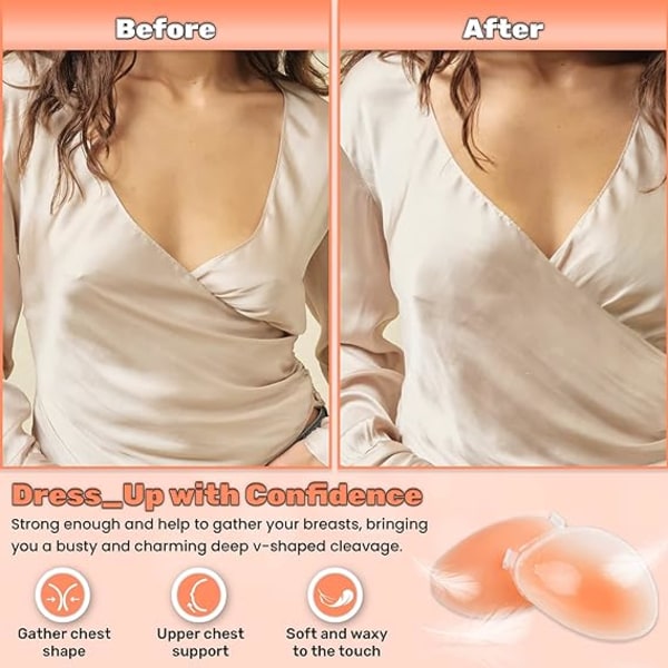 Naisten näkymättömät olkaimettomat rintaliivit, uudelleen käytettävät Stick On Bra -rintaliivit Ihoystävälliset Sticky Push Up -rintaliivit, liimarintaliivit juhliin, baariin, häihin, rantaan (A)