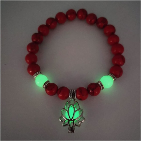Angst- og stressarmbånd, Glow in The Dark Lotus Yoga Healing Stone-armbånd,Lysende lysende i mørket Månen Lotusblomstformet sjarmarmbånd(F)