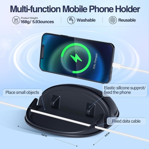Biltelefonholder, Silikone Bilpude Måtte til Forskellige Instrumentbrætter, Skridsikker Bordstander Kompatibel med iPhone, Sort