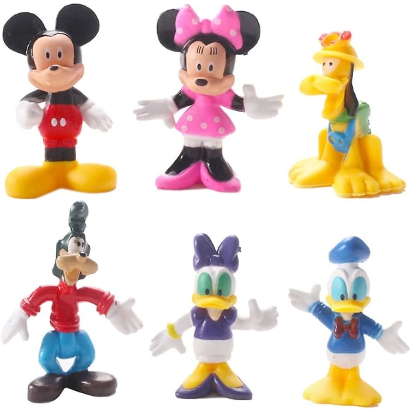 Mickey Tema Festartikler, 6 stk Mickey Mini Figurer Sæt Mini Figurer Sæt Fødselsdagsfest Tilbehør Fødselsdagsfest tilbehør Tegnefilm Cupcake figurer