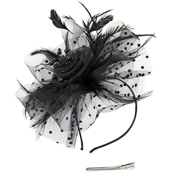 Fascinator Hat for Women Ladies Wedding Fascinators Tea Party Hat Flapper Pillbox Hat Ascot Race Hat Feather Flower(black) black