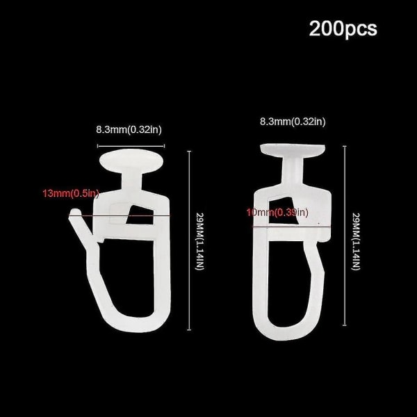 200 pakk gardinskinner med 8,3 mm hode sammenleggbare skinner gardinskinne skinneskinner kroker for gardin Y