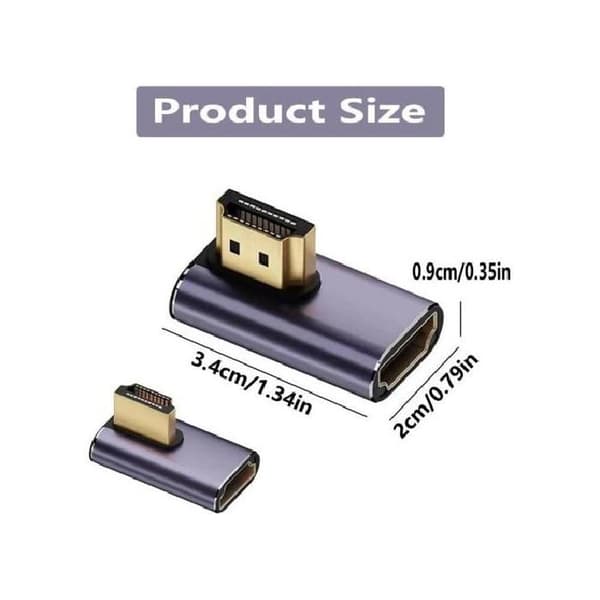 90° (vasen/oikea) 8K HDMI-sovitin, uros→naaras, 8K@60Hz.