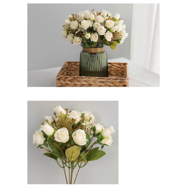 Simuleret buket med 15 smukke efterårsrose silkeblomster White