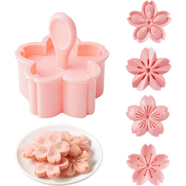 Småkagepresse, 4 stilarter Cookiestempler Kirsebærblomster Småkageform til Blomsterkager Konditortilbehør (pink)