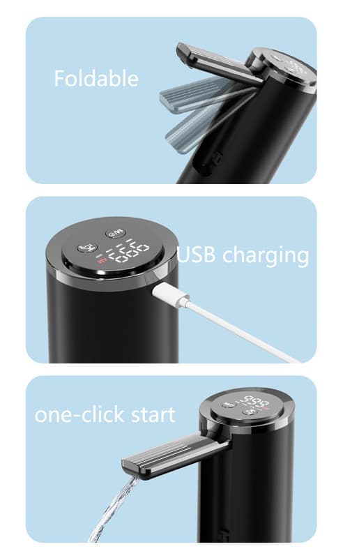 Elektrisk Vattendispenser, Typ-C Vattenpump, Hinkvattenpump, Automatisk Drickspump – 4 Lägen, Bärbar, För Camping & Hem Black