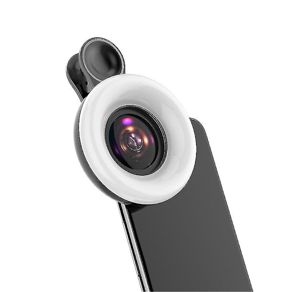 Universal mobiltelefon 15x makroobjektiv fyldlys selfie LED ring klip blitzlys Black