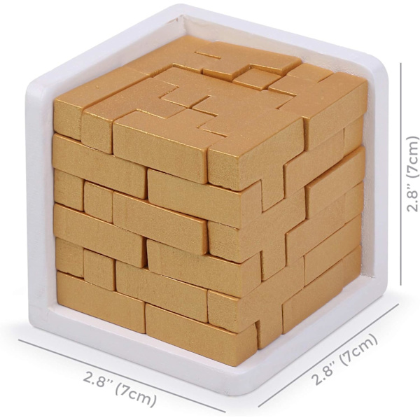 3D Träpussel för hjärnan. Genius Skills Builder T-formade bitar. 3D-pussel för vuxna och barn Gold