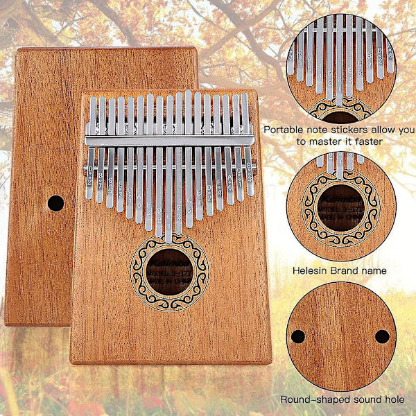 Kalimba 17 tangenter tommelfingerklaver med studieinstruktion og stemmehammer, finger marimba-instrument