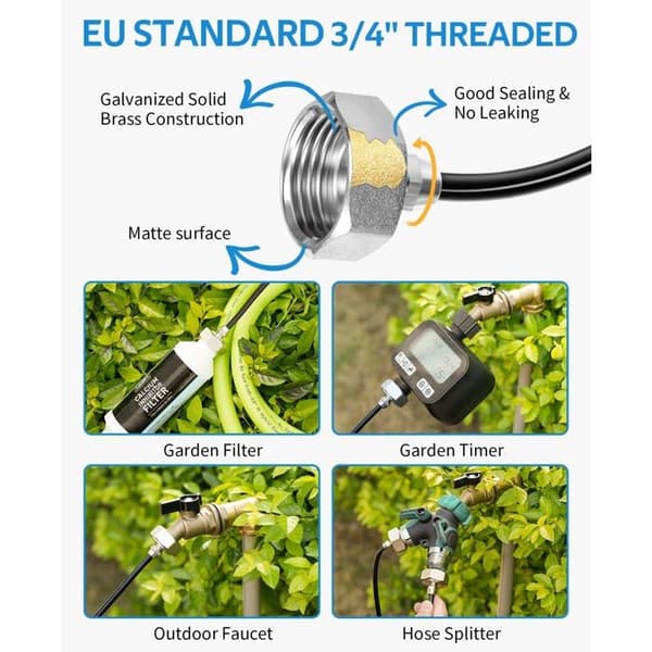 18m utendørs tåkesystem - sett med 20 messingdyser + 6 erstatninger, UV-bestandig PU-rør, 3/4\" adapter
