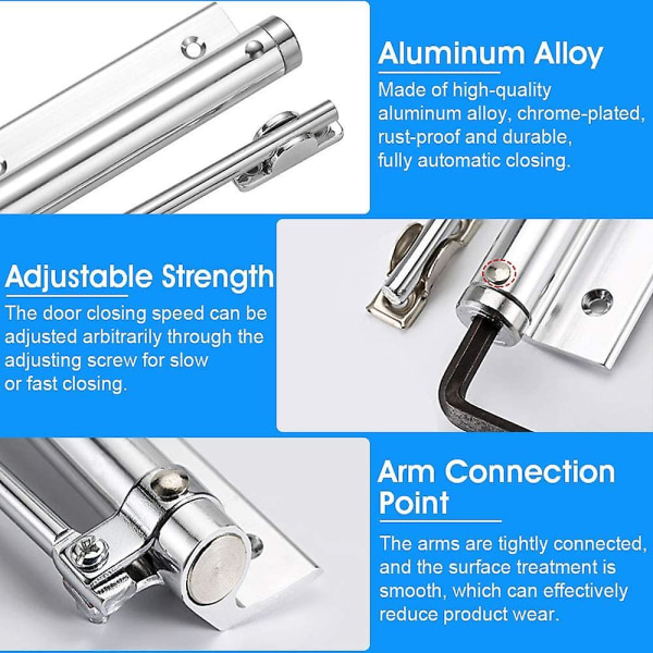 Gdrhvfd | Ferme-porte automatique en alliage d'aluminium, réglable, antirouille, fermeture automatique, surface chromée durable avec vis