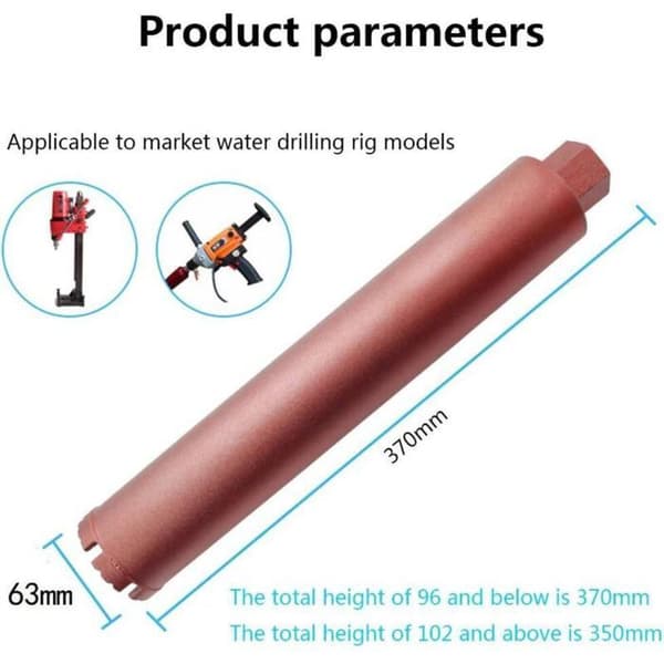 Diamantkerneborebit Ø 63 mm – Til tør- og vådboring – Længde 37 cm – Gevindskæft til beton