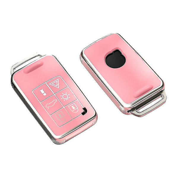 Passar V40 V60 Bilnyckel Fodral Automatiska Tillbehör TPU Nyckelring För Vuxna Pink