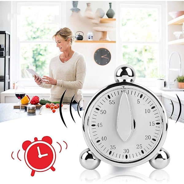 Kök Timer för matlagning, Nedräkningslarm, Uppdragbar 60 minuter (silver)