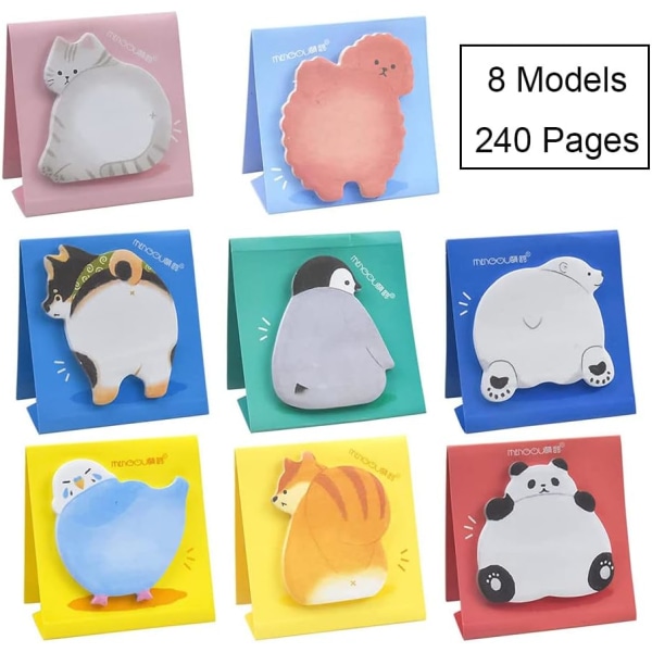 8 Pads 240 Sheets Cute Animals Sticky Notes, Notes Set, Mini Refrigerator Cartoon Message Note, for Children School Supplies, Gifts Pupils, Kids,Girls