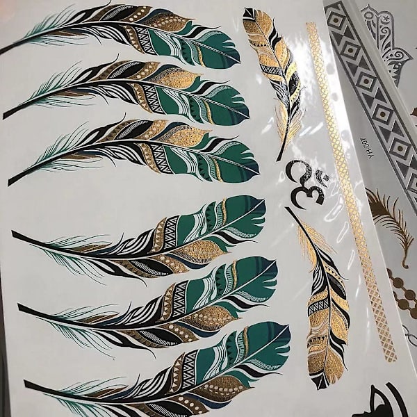 16 arkkia metallisia väliaikaisia tatuointeja naisille, teini-ikäisille tytöille - Kultaiset ja hopeiset väliaikaiset tatuoinnit, glitter-kiiltokuviot, korutatuoinnit, flash-väärennösvedenpitävät
