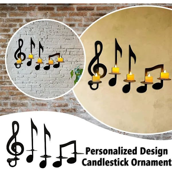 4 st svart vägglampa i form av musiknoter, vägglampa i form av musiknoter, vägglampa i form av diskantklav, vintage ljusstake