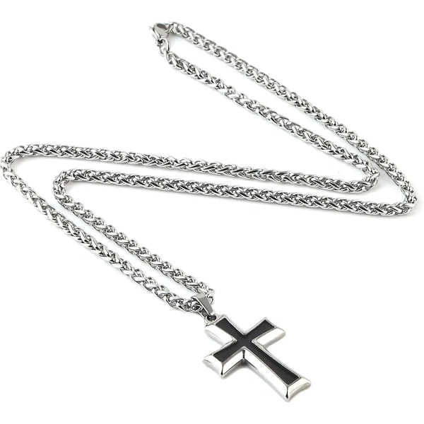 Mens rostfritt stål Cross hänge halsband Flower Basket Chain